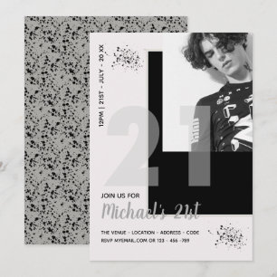 Modern Fun 21st   Birthday PHOTO Male Invitation