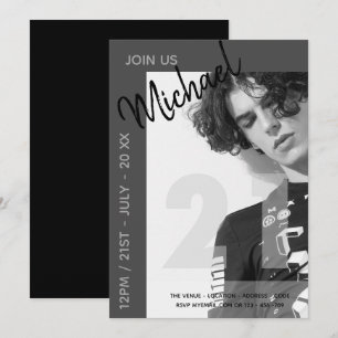 Modern Fun 21st   Birthday PHOTO Male Invites