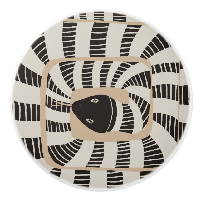 Modern Fun Abstract Striped Snake | Snake Lovers Ceramic Knob (Front)