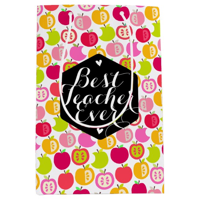 Modern Fun Apples Pattern Best Teacher Ever Custom Medium Gift Bag (Front)
