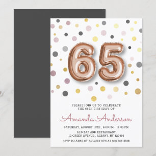 Modern Fun Balloon 65th Birthday Party Invitation