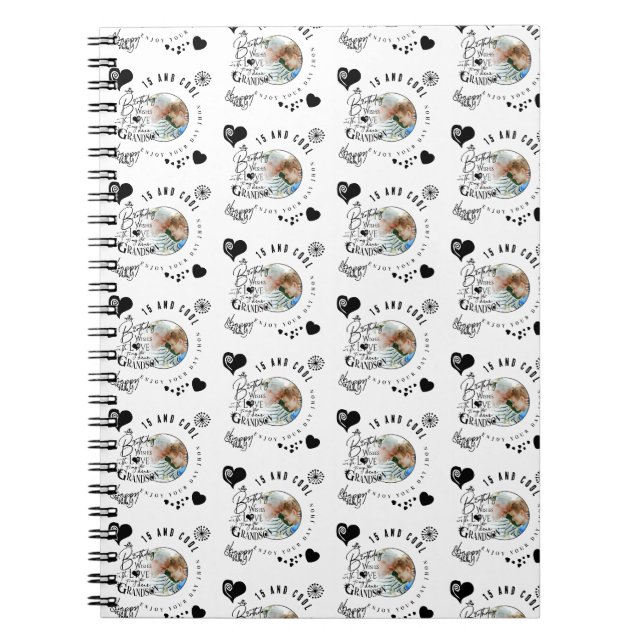 Modern Fun Birthday Grandson Typography Photo Notebook (Front)