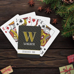 Modern Fun Black Monogram Year Customized Name Playing Cards