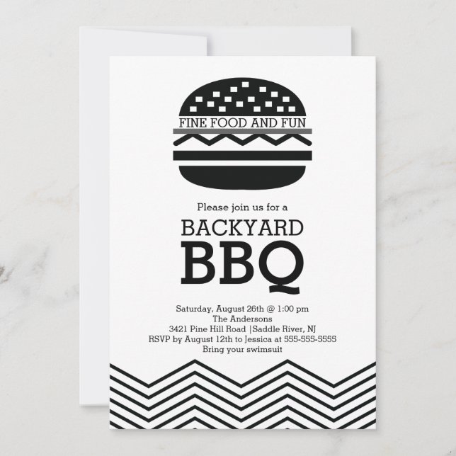 Modern Fun Black White Chevron Barbecue Party Invitation (Front)