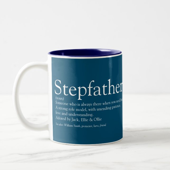 Modern Fun Blue Cool Stepfather Stepdad Two-Tone Coffee Mug (Left)