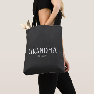 Modern Fun Bold Font Established Grandma Tote Bag