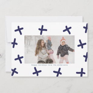 Modern Fun Border   Blue & White Christmas Crosses Holiday Card