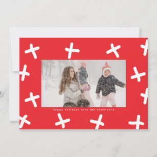 Modern Fun Border Photo Red & White Christmas Hugs Holiday Card