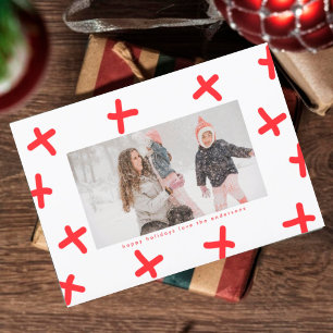 Modern Fun Border   Red & White Christmas Crosses Holiday Card
