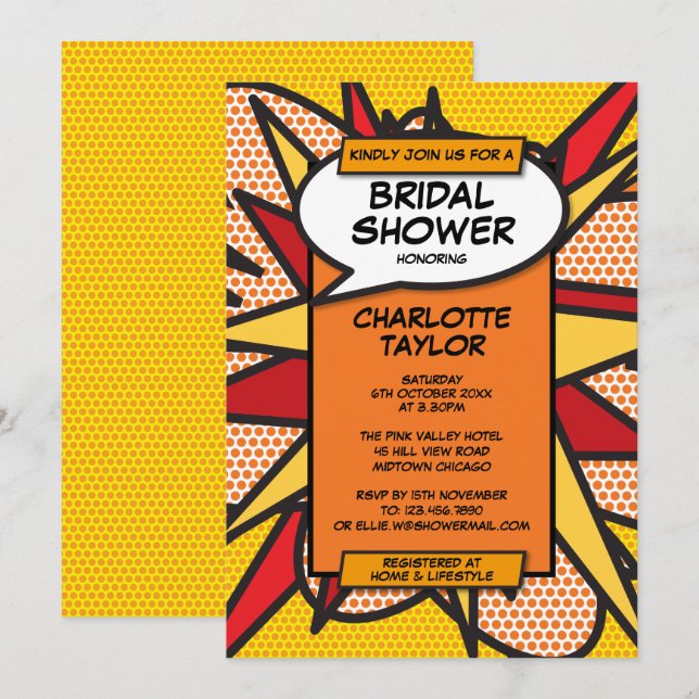 Modern Fun Bridal Shower Comic Book Invitation (Front/Back)