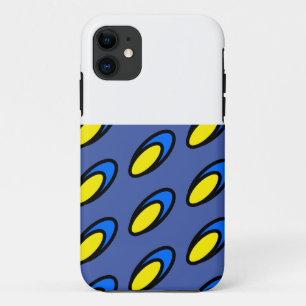 Modern Fun Bright Blue Yellow Discs White Top iPhone 11 Case