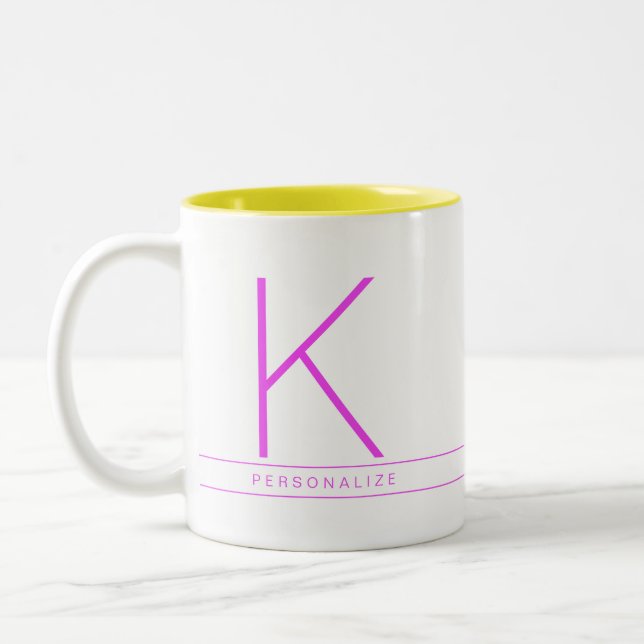 Modern Fun Bright Minimal Neon Monogram Two-Tone Coffee Mug (Left)