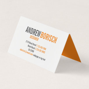 Modern Fun Bright Orange White Contemporary Folded Business Card