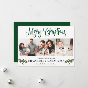 Modern Fun Calligraphy 3 Photo Christmas Holly Holiday Card