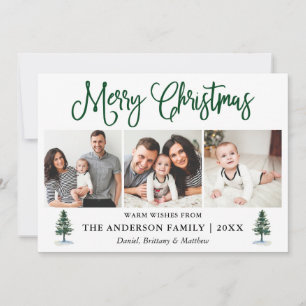 Modern Fun Calligraphy 3 Photo Pines Christmas  Holiday Card