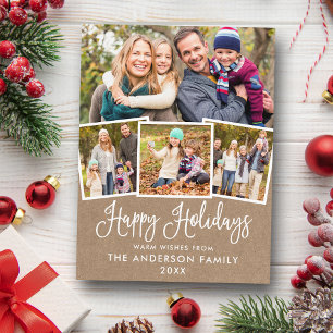Modern Fun Calligraphy 4 Photo Kraft Holiday Postcard
