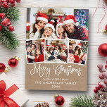 Modern Fun Calligraphy Christmas 4 Photo Kraft Postcard<br><div class="desc">Modern Fun Calligraphy Script Merry Christmas 4 Photo Kraft Holiday Postcard</div>