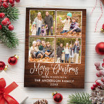 Modern Fun Calligraphy Christmas Wood 4 Photo Postcard<br><div class="desc">Modern Fun Calligraphy Script Merry Christmas 4 Photo Holiday Postcard - Rustic Country Wood</div>