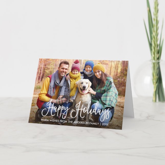 Modern Fun Calligraphy Family Photo Folded Holiday Card (Front)