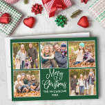 Modern Fun Calligraphy Green 5 Photo Christmas Holiday Card<br><div class="desc">Modern Fun Calligraphy Script Merry Christmas 5 Photo Collage Holiday Card - Forest Green Background</div>