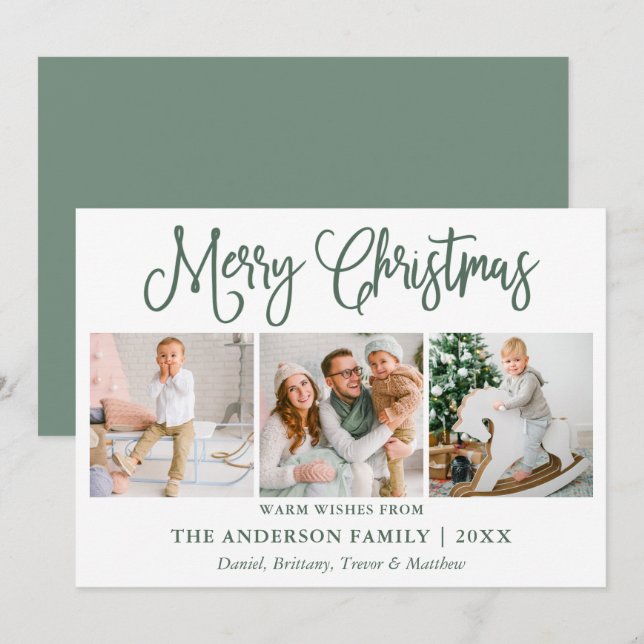 Modern Fun Calligraphy Photo Sage Green Christmas Holiday Card (Front/Back)