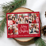 Modern Fun Calligraphy Red 5 Photo Christmas Postcard<br><div class="desc">Modern Fun Calligraphy Script Merry Christmas 5 Photo Collage Holiday Postcard - Red Background</div>