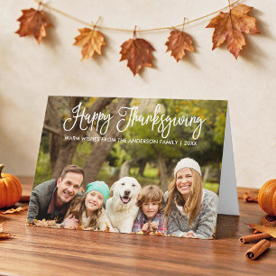 Modern Fun Calligraphy Thanksgiving Photo Fold Holiday Card