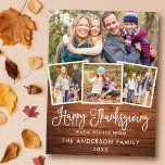 Modern Fun Calligraphy Wood 4 Photos Thanksgiving Holiday Postcard<br><div class="desc">Modern Fun Calligraphy Script 4 Photo Happy Thanksgiving Family Postcard - Rustic Country Wood</div>