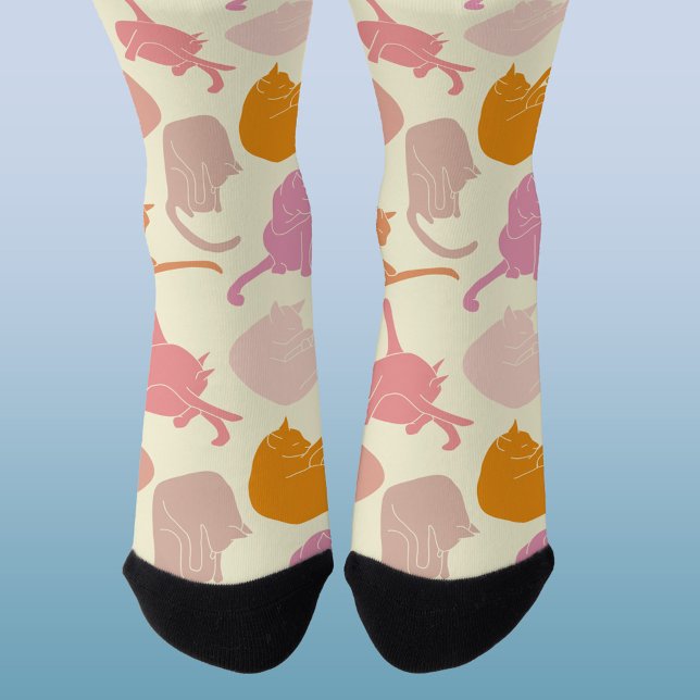Modern Fun Cat Pattern Pink Orange Socks (Fun cat pattern socks)