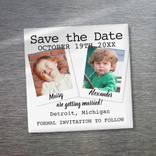 Modern Fun Childhood Photos Wedding Save The Date Magnet