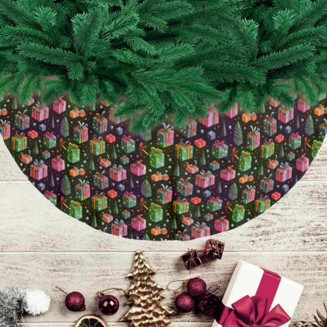 Modern Fun Colourful Christmas Gifts Winter Patter Brushed Polyester Tree Skirt (Creator Uploaded)