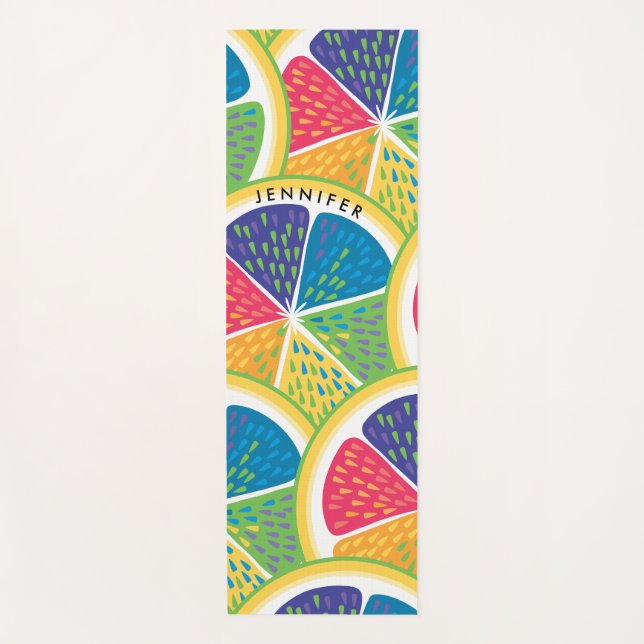 Modern Fun Colourful Citrus Orange Fruits Pattern Yoga Mat (Front)