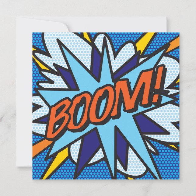 Modern Fun Colourful Comic Book BOOM Invitation (Front)