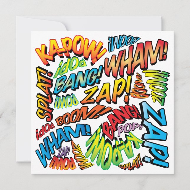 Modern Fun Colourful Comic Book Typography Invitation (Front)