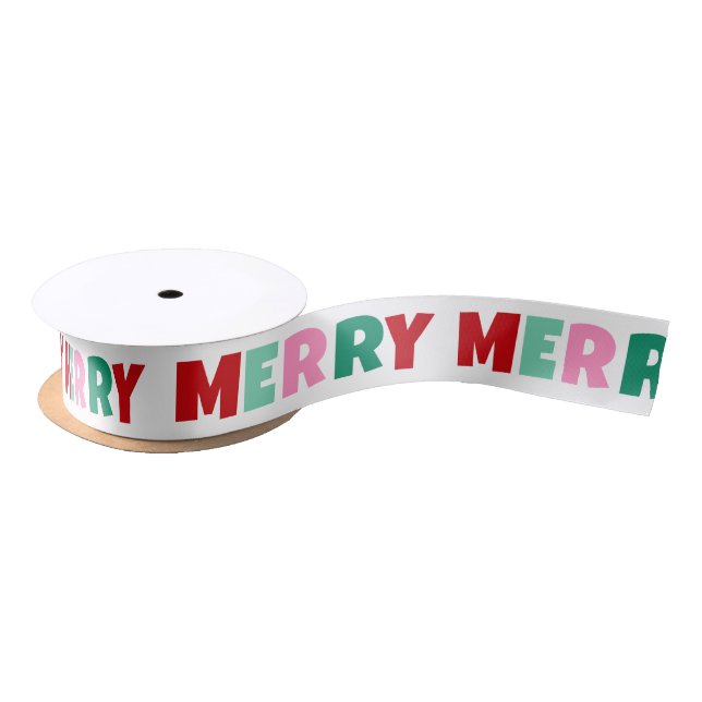 Modern Fun Colourful Merry Typography Christmas Satin Ribbon (Spool)