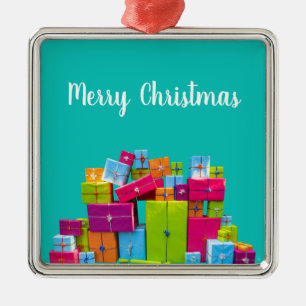Modern fun colourful presents Christmas Metal Ornament