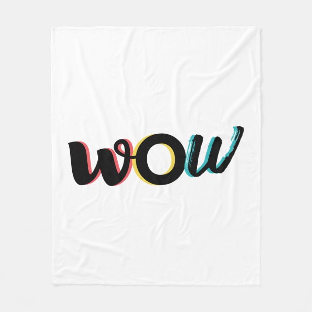 Modern, fun, colourful typography design of Wow Fleece Blanket (Front)