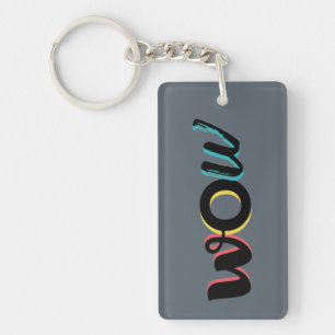 Modern, fun, colourful typography design of Wow Keychain