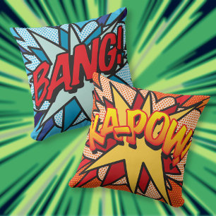 Modern Fun Comic Book BANG KA-POW Throw Pillow