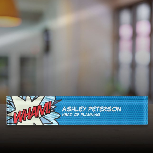Modern Fun Comic Book Pop Art Flash WHAM Nameplate (Modern Fun Comic Book Pop Art Flash WHAM Desk Name Plate)