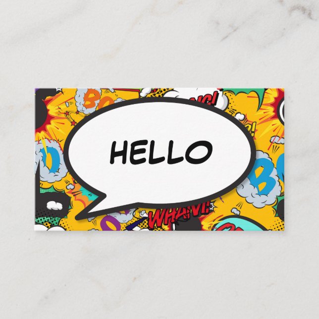 Modern Fun Comic Book Speech Bubble HELLO Business Card (Front)