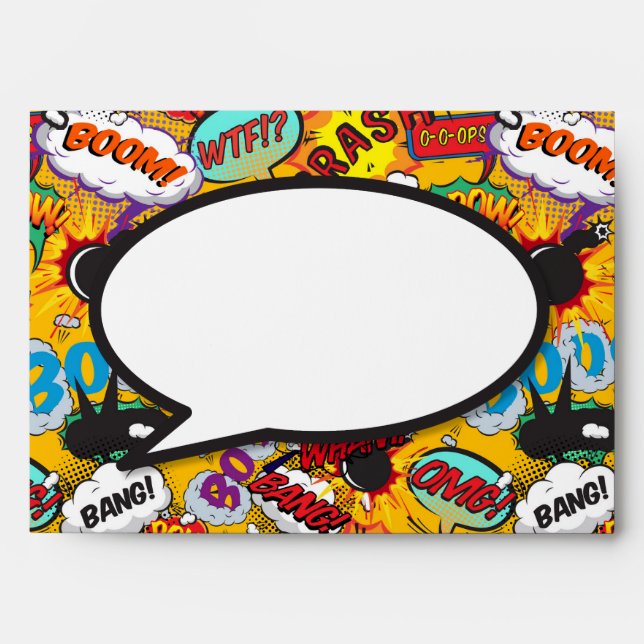 Modern Fun Comic Book Typographic Shout Outs Envelope (Front)