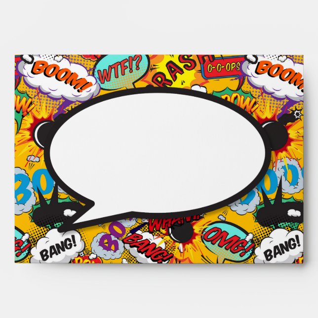 Modern Fun Comic Book Wedding Return Address Envelope (Front)