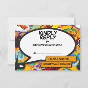 Modern Fun Comic Book Wedding RSVP Card