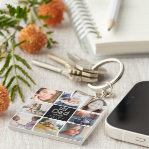 Modern Fun Dad 8 Photo Collage Keepsake Keychain