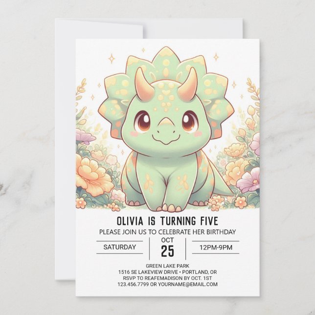 Modern Fun Dinosaur Digital Birthday  Invitation (Front)