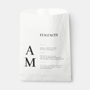 Modern Fun Facts Bold Black Initials Wedding    Favour Bag