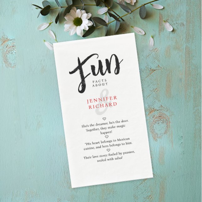 Modern Fun Facts Wedding Bride Groom  Brush Script Napkin (Creator Uploaded)