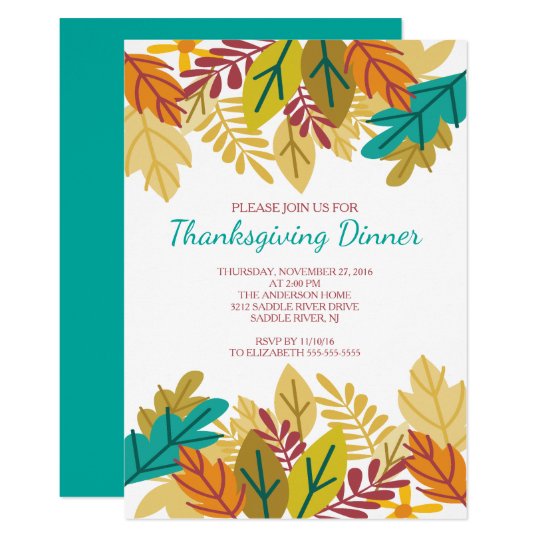 Modern Fun Fall Leaves Thanksgiving Dinner Card