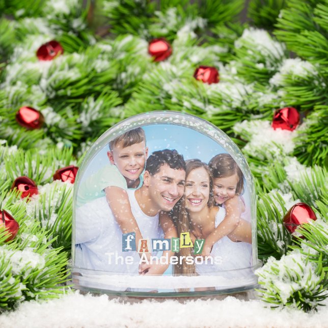 Modern Fun Family Typography Photo with Name  Snowglobe (Christmas)